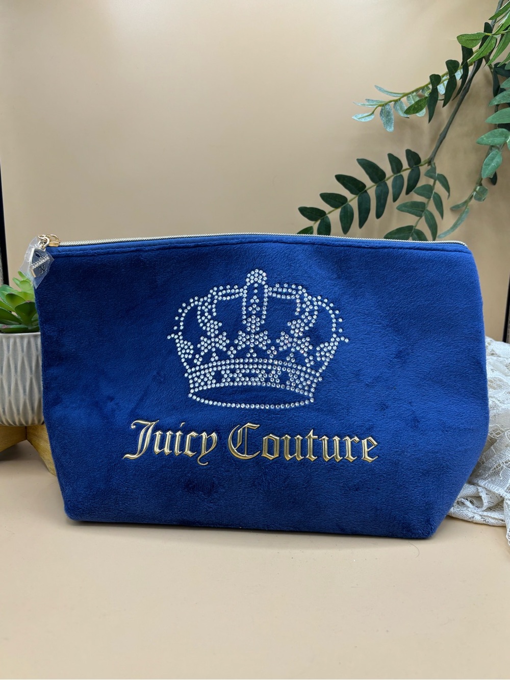 Juicy Couture Blue Velvet Cosmetic Pouch with Crystal Crown